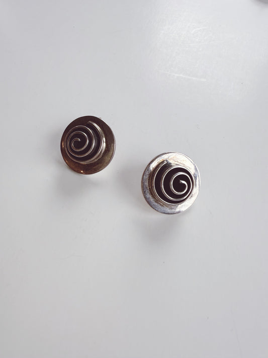 Vintage Sterling Silver Modernist Spiral Earrings