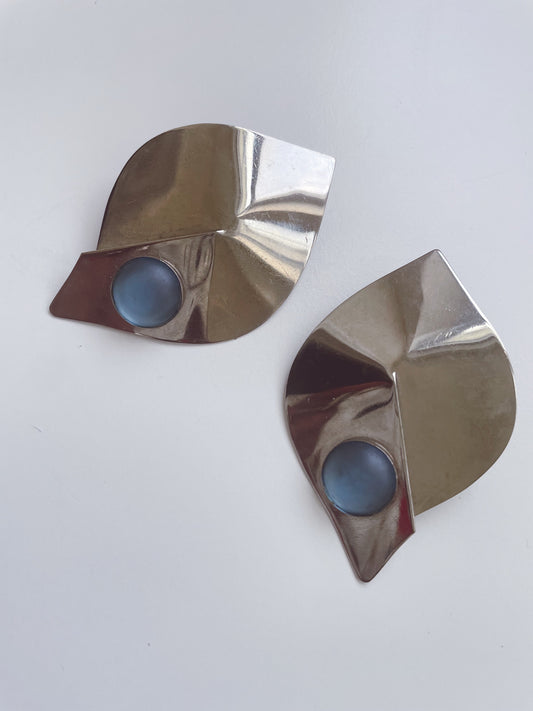 Vintage Modernist Blue Stone Silver Earrings - RESERVED