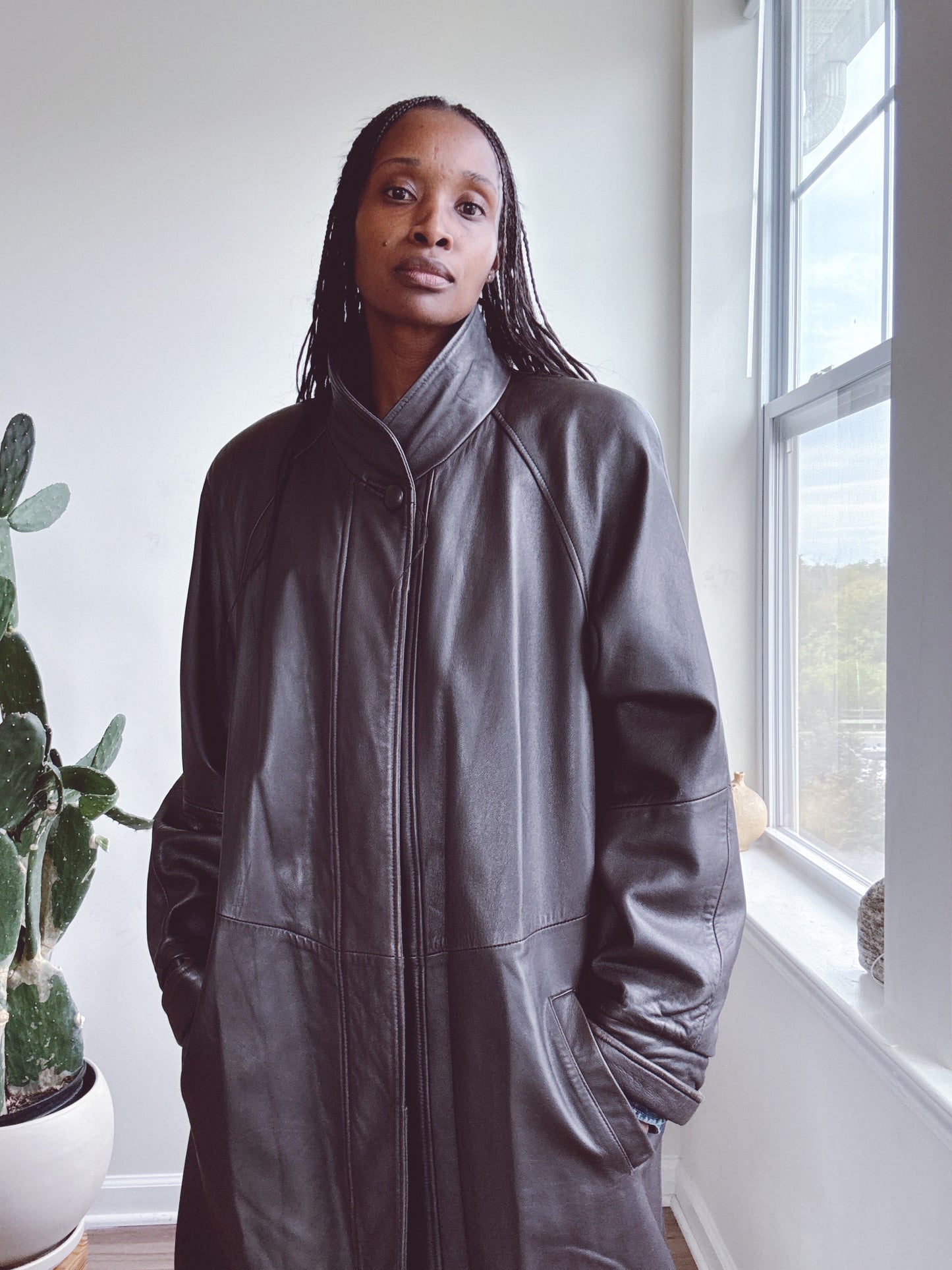 Vintage Leather Coat Jacket Dark Brown