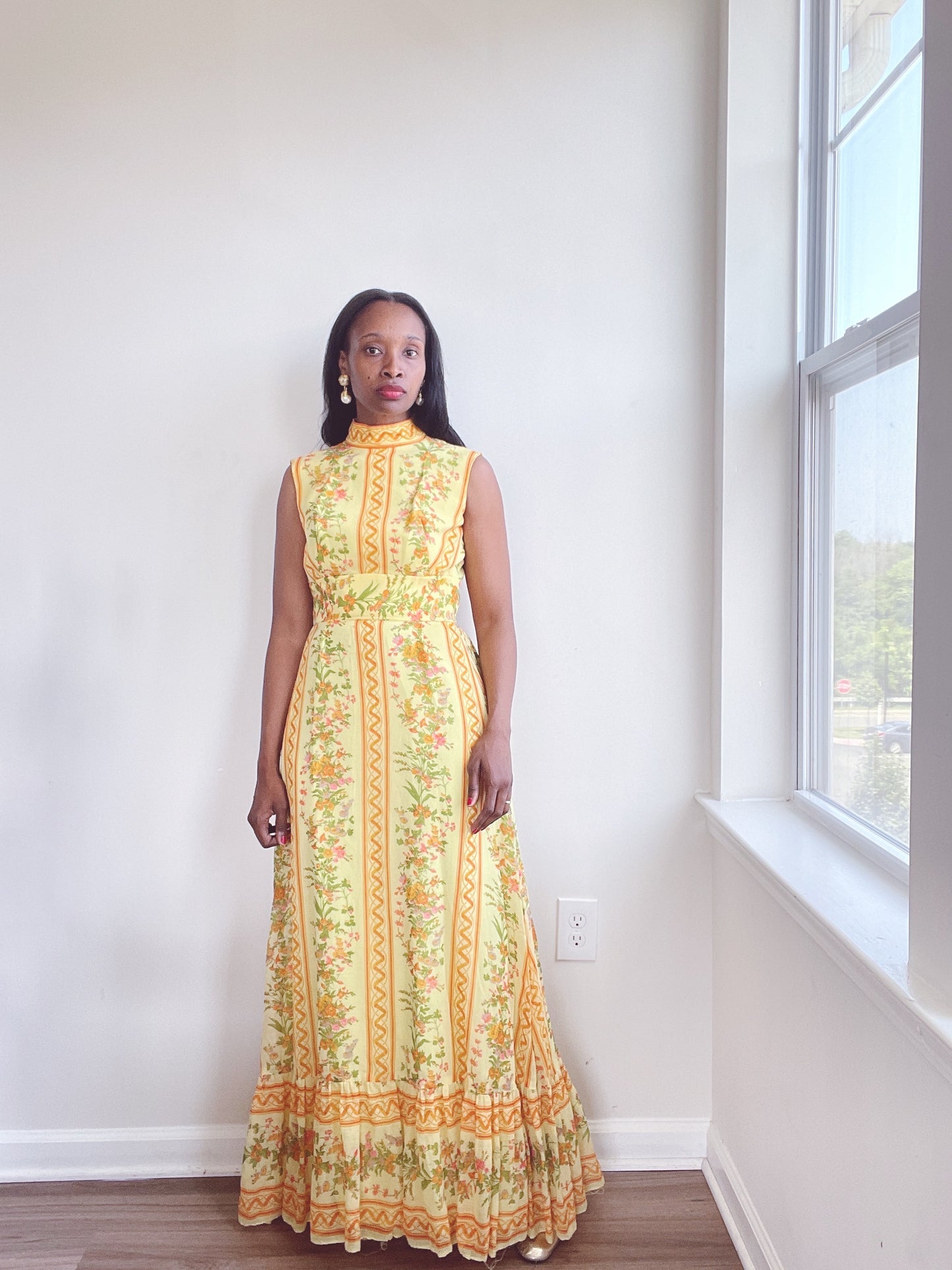 60s Fall Print Maxi Dress