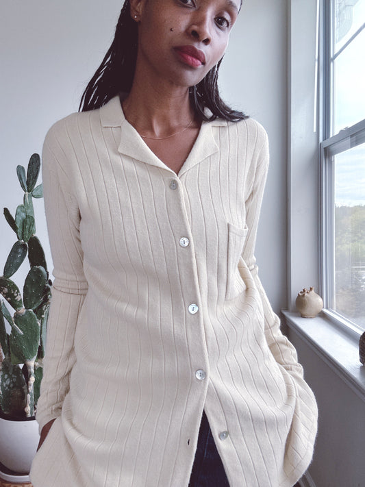 Ribbed Knit Cardigan Sweater Ivory Cream