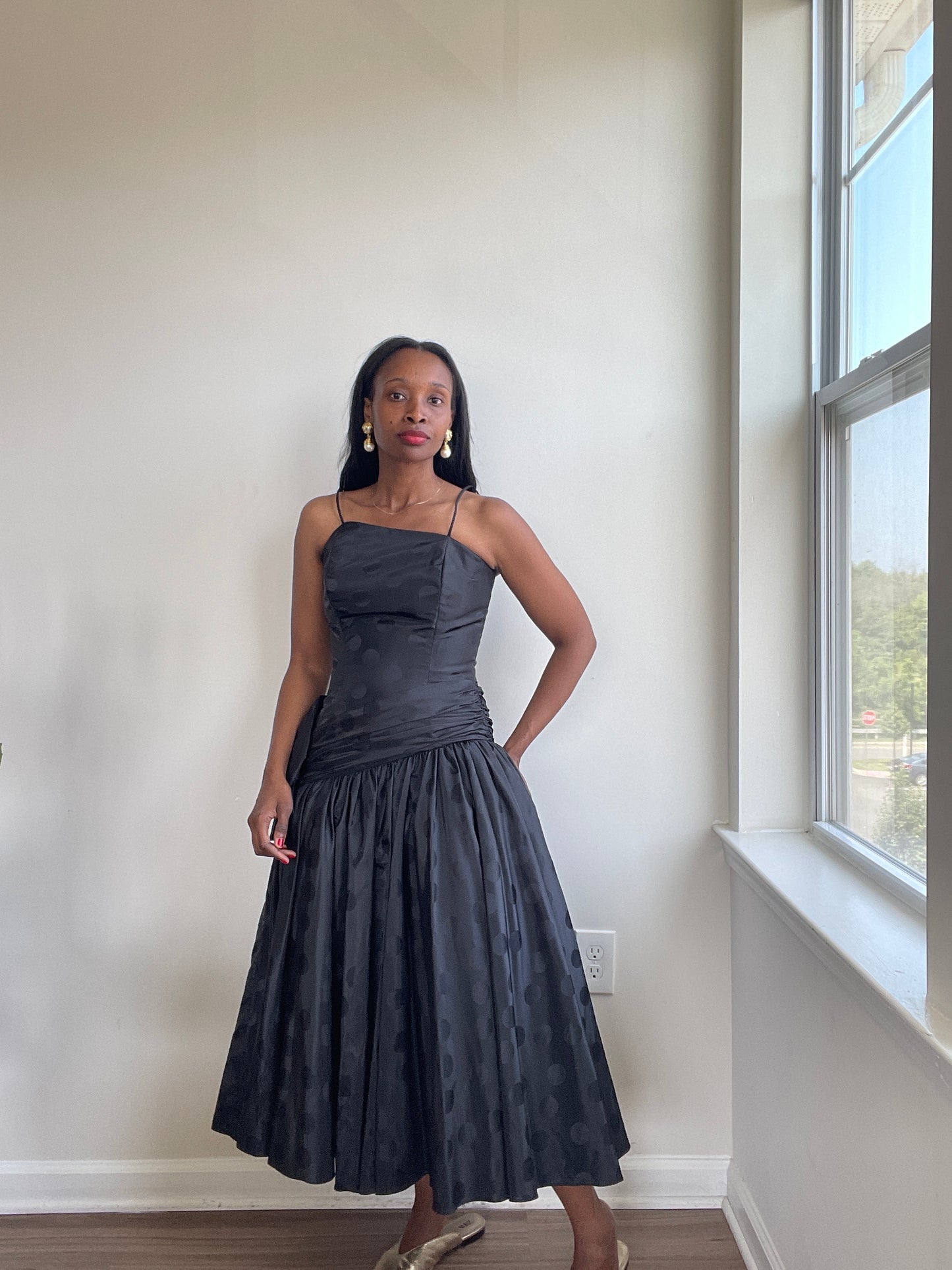 Vintage Black Polka Dot Cocktail Minimal Dress