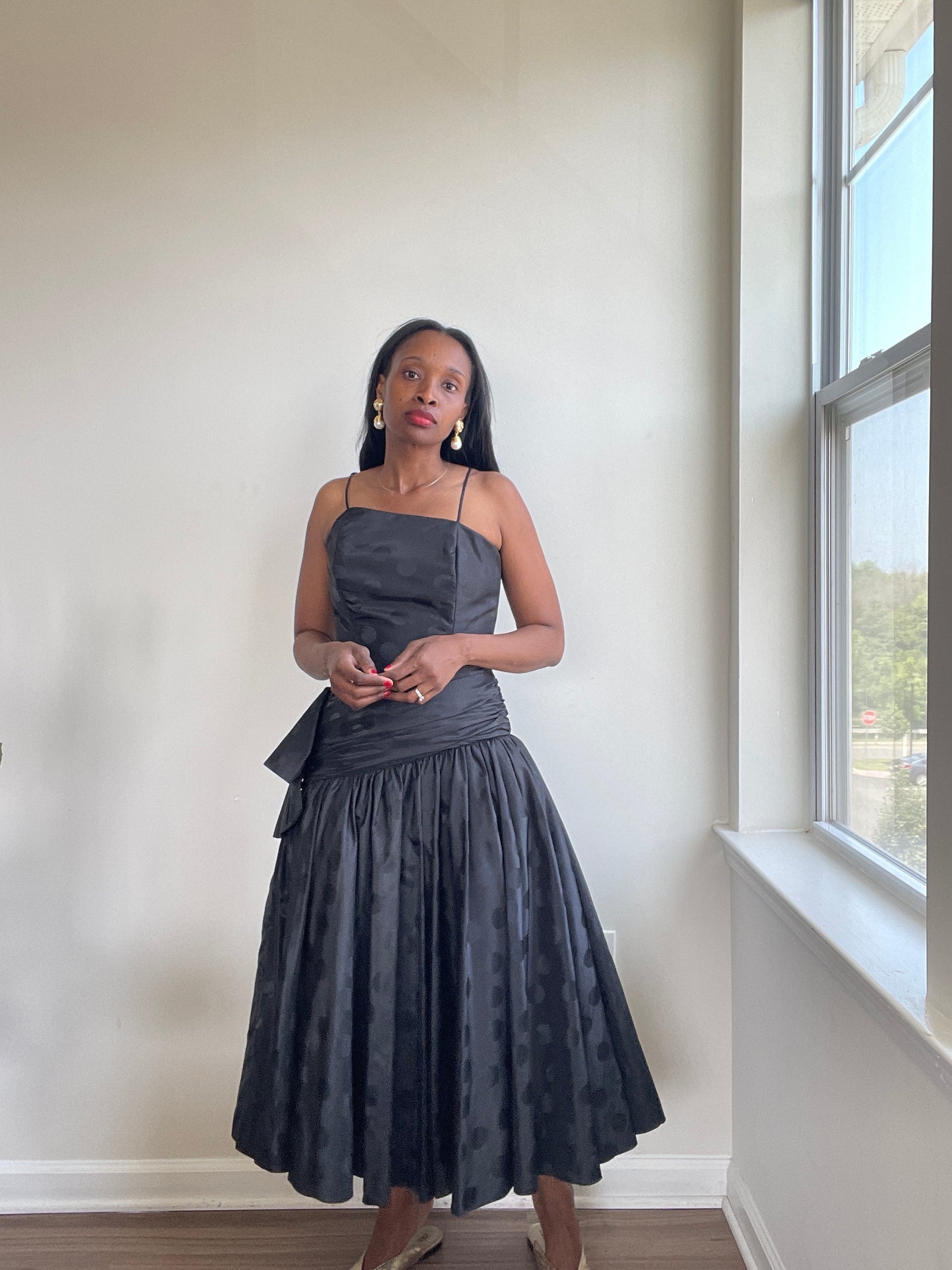 Vintage Black Polka Dot Cocktail Minimal Dress