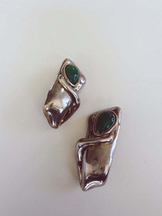 Vintage BAT AMI Modernist Sterling Silver Modernist Clip On Earrings