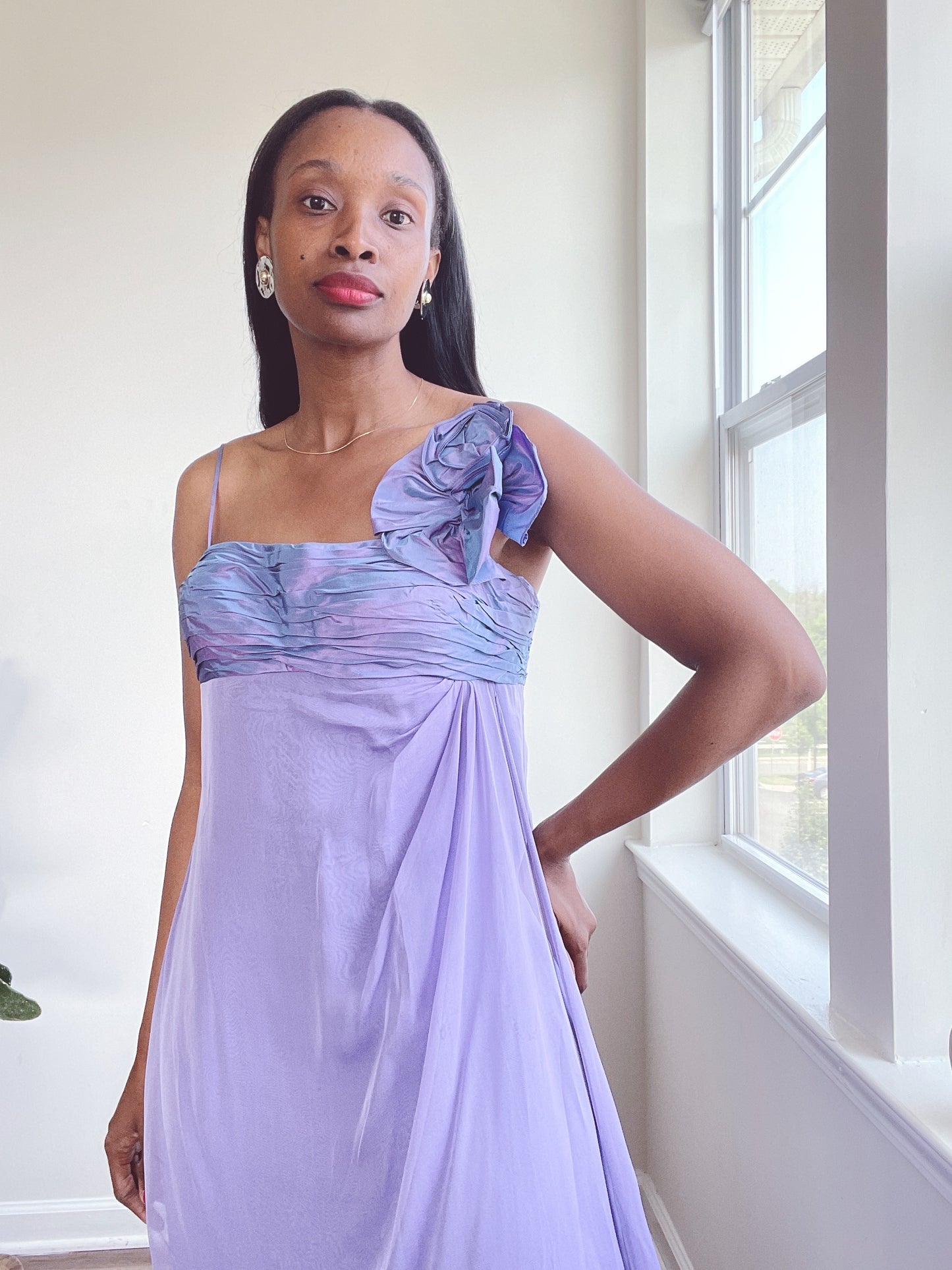 TERI JON by Rickie Freeman Silk Evening Minimal Floral Gown