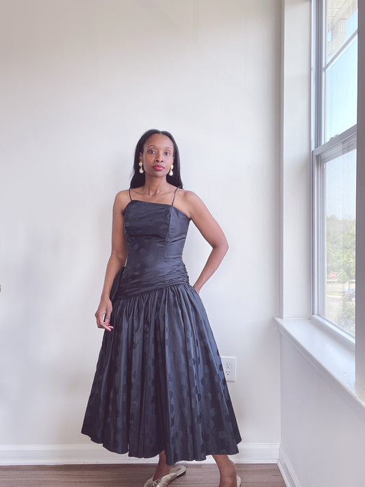 Vintage Asymmetrical Black Polka Dot Cocktail Minimalist Dress