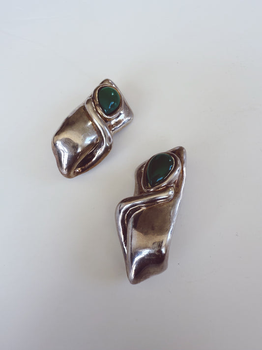 Vintage BAT AMI Modernist Sterling Silver Modernist Clip On Earrings