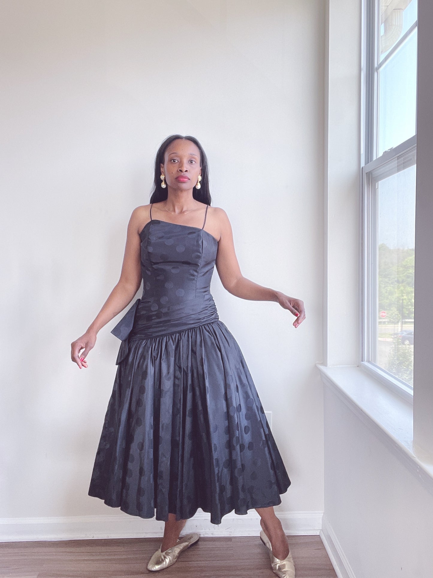 Vintage Asymmetrical Black Polka Dot Cocktail Minimalist Dress
