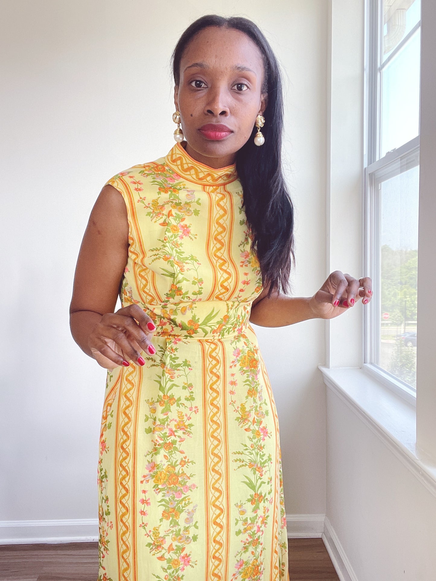 60s Fall Print Maxi Dress