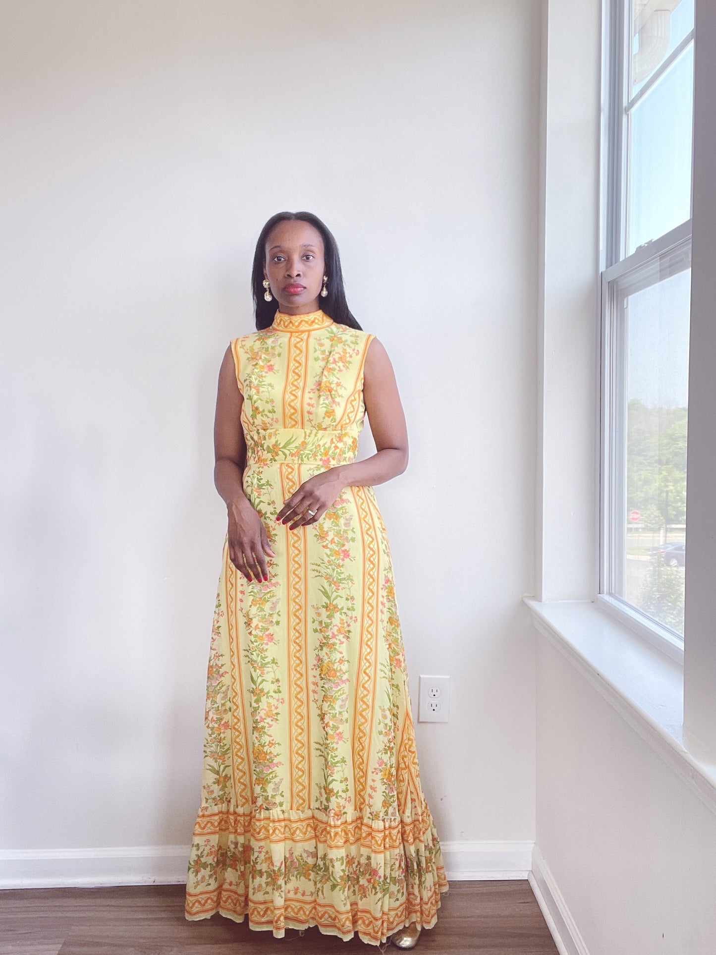 60s Fall Print Maxi Dress