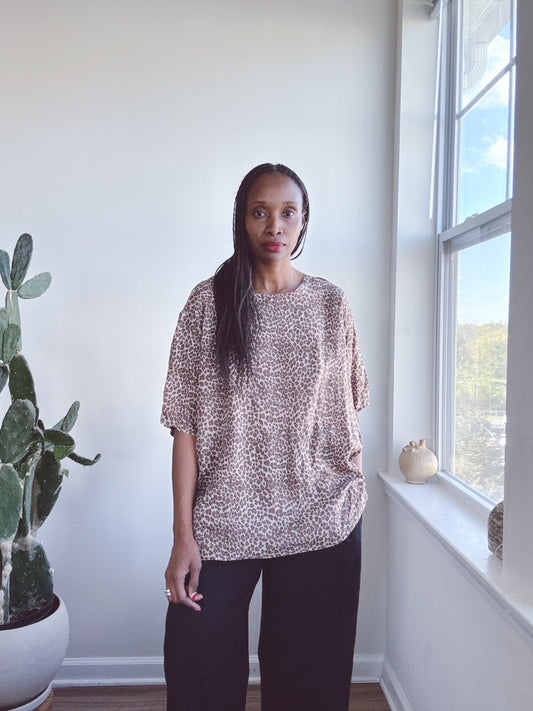 Vintage Silk Tee Blouse Animal Print