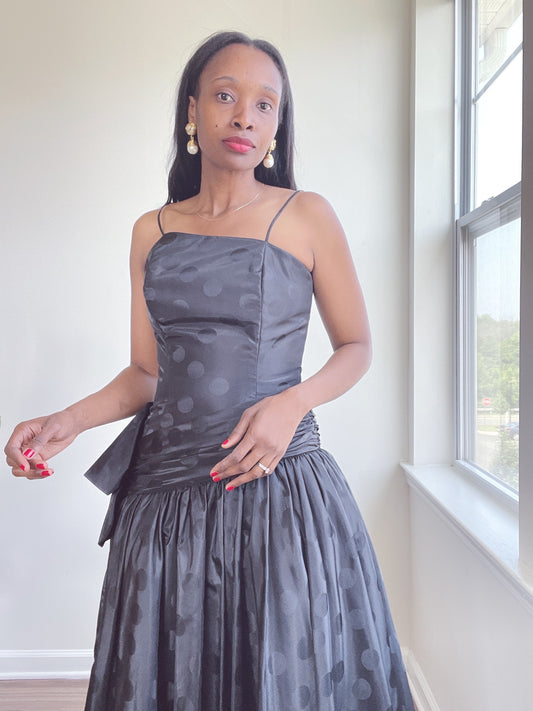 Vintage Asymmetrical Black Polka Dot Cocktail Minimalist Dress