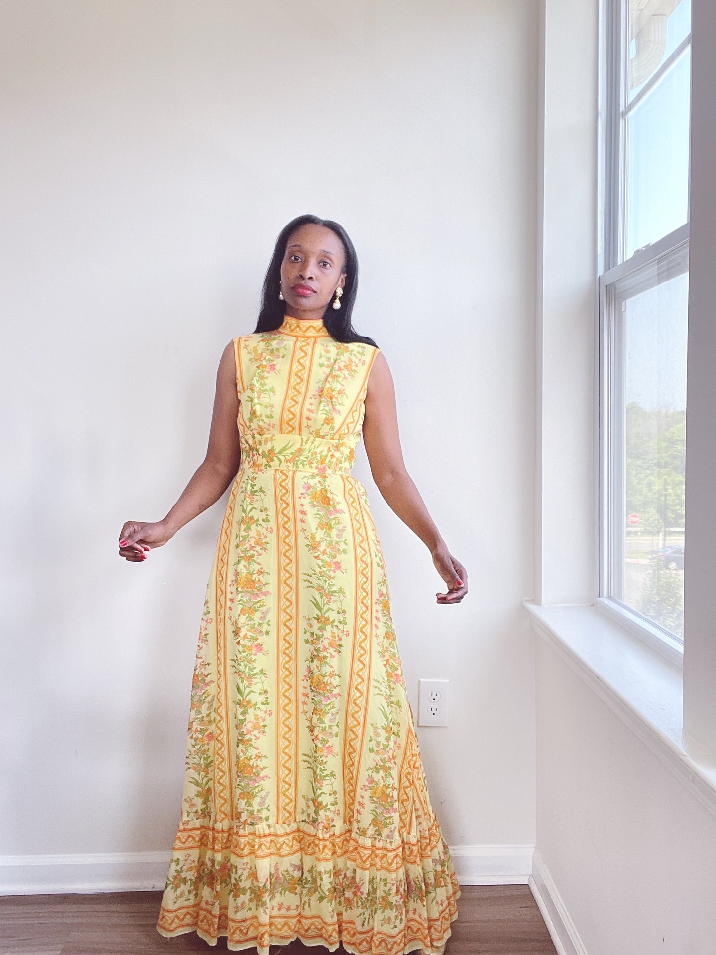 60s Fall Print Maxi Dress