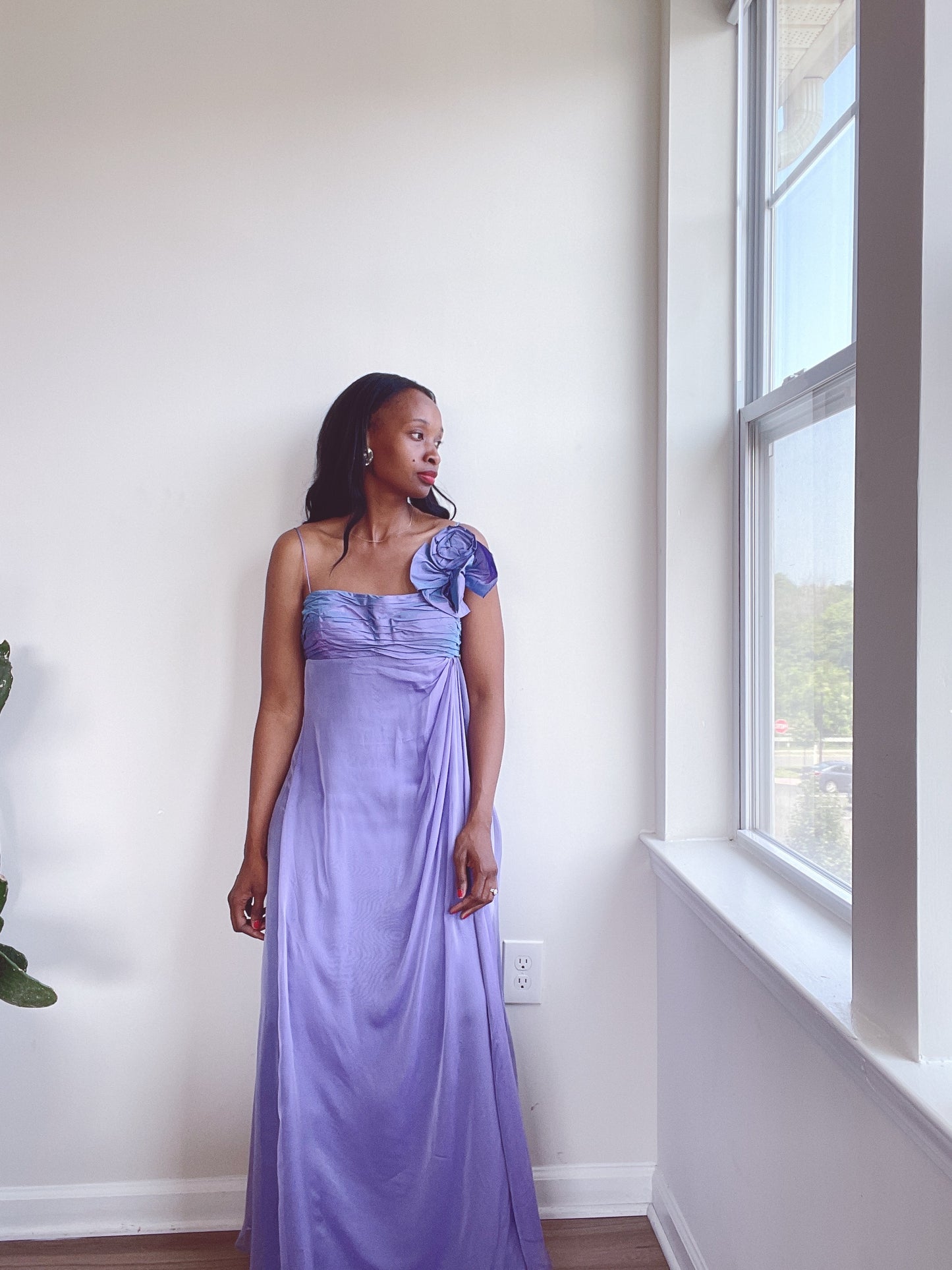 TERI JON by Rickie Freeman Silk Evening Minimal Floral Gown