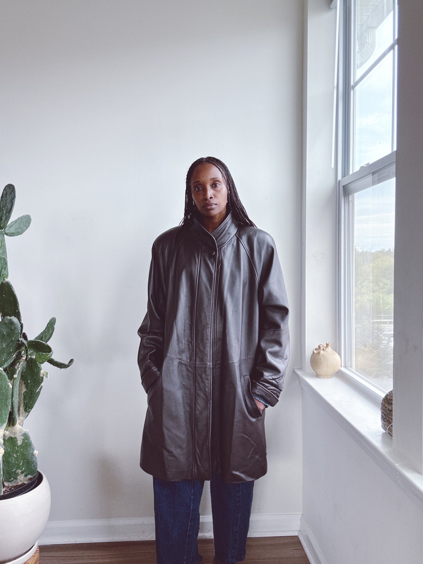 Vintage Leather Coat Jacket Dark Brown