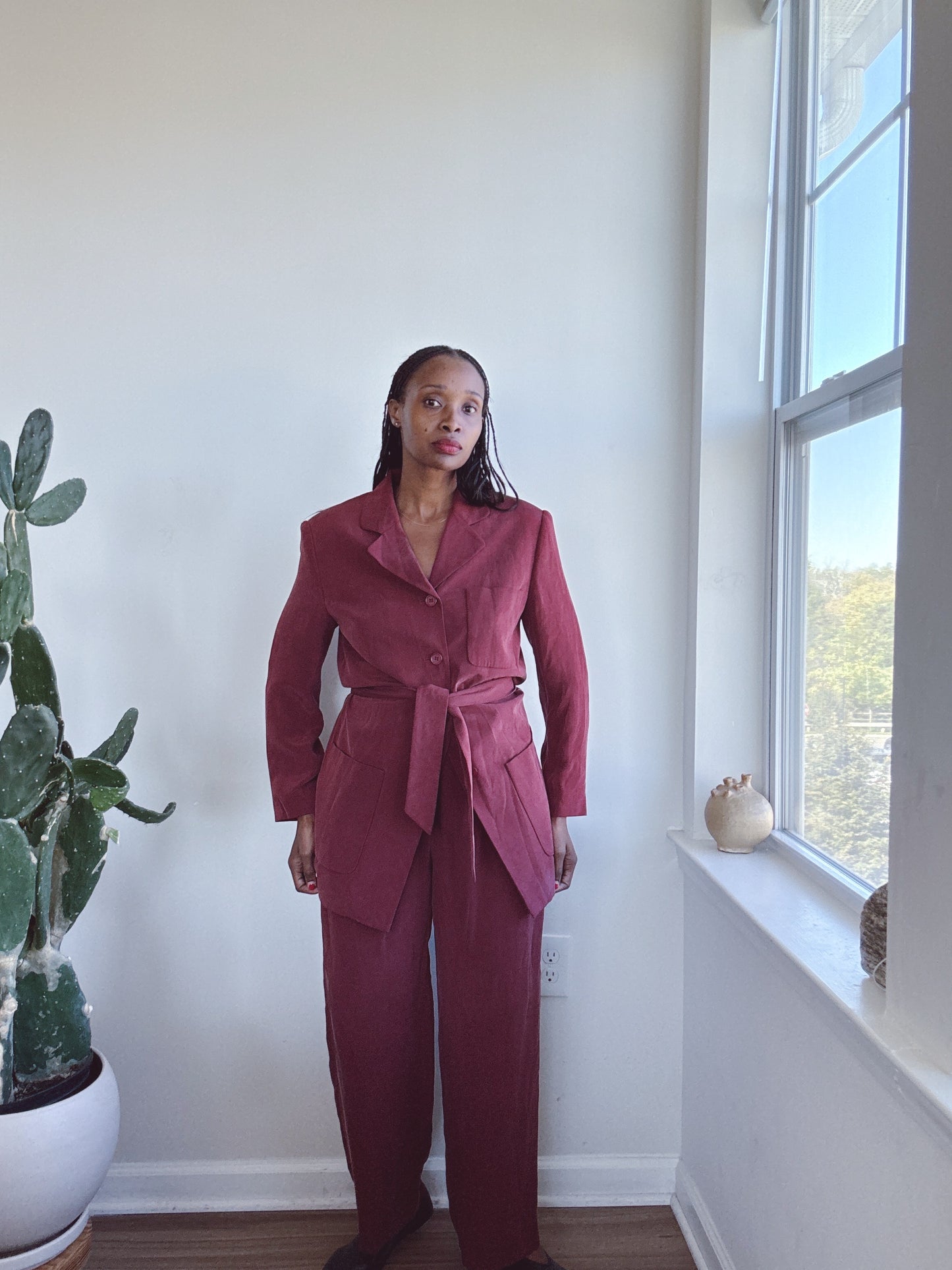 Vintage Silk Pant Suit Wine