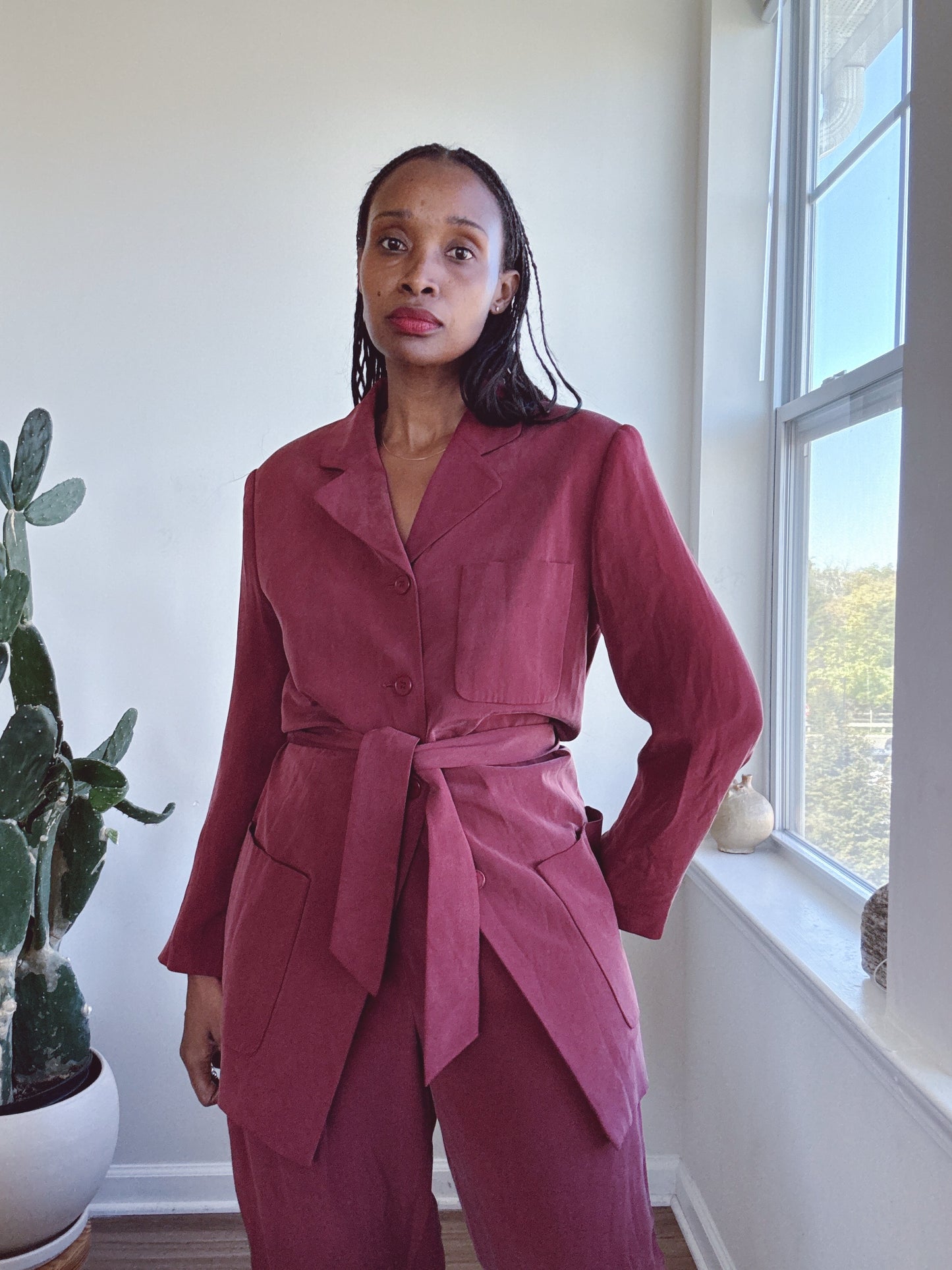 Vintage Silk Pant Suit Wine