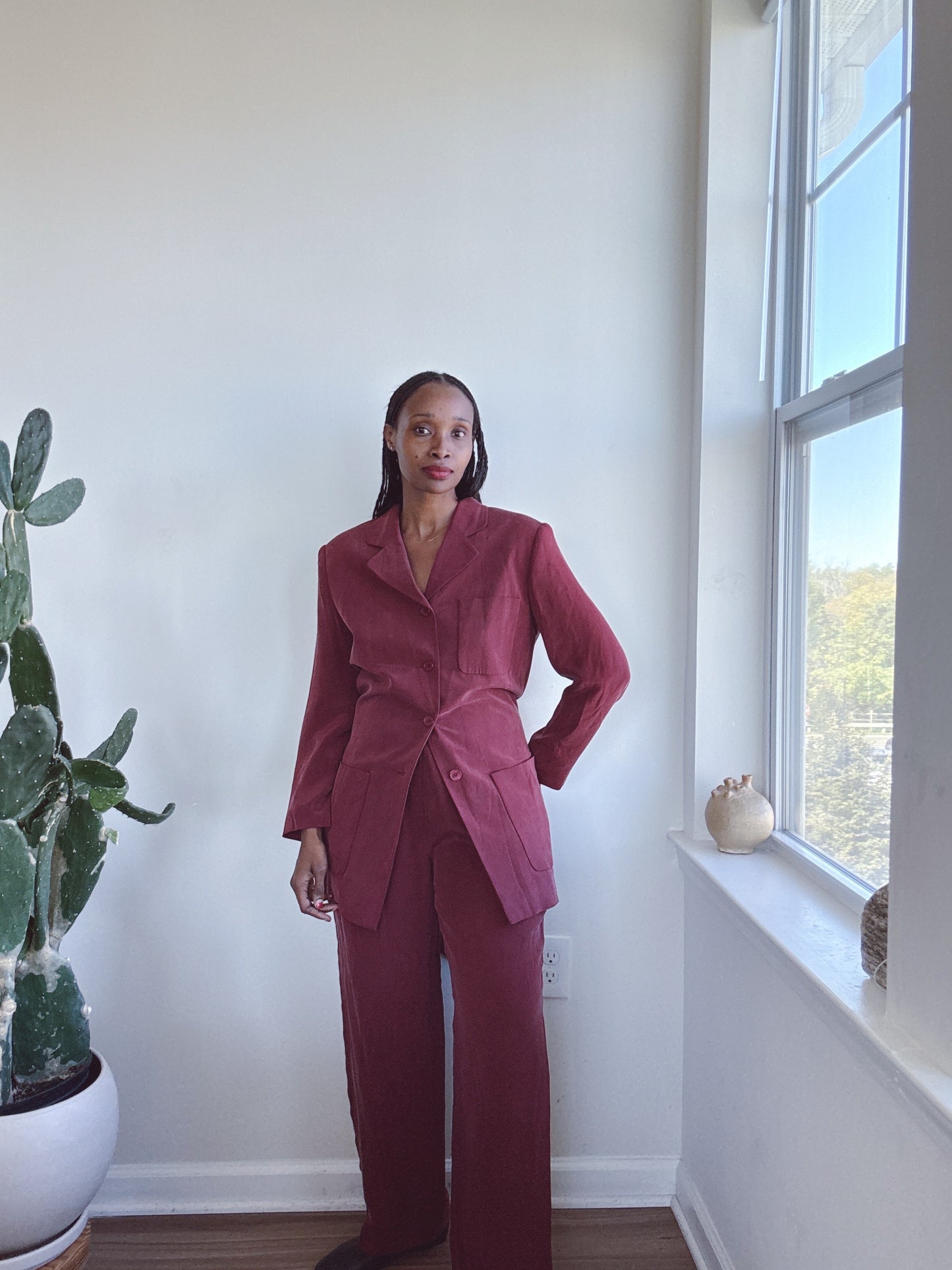 Vintage Silk Pant Suit Wine