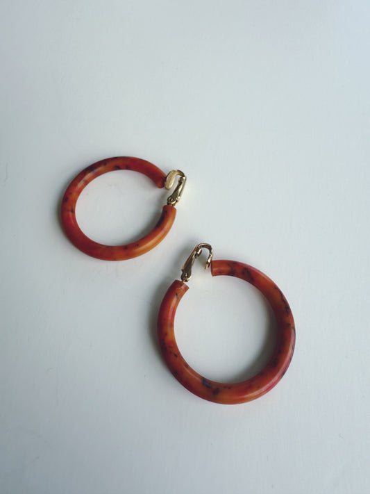 Orange Bakelite Hoop Earrings
