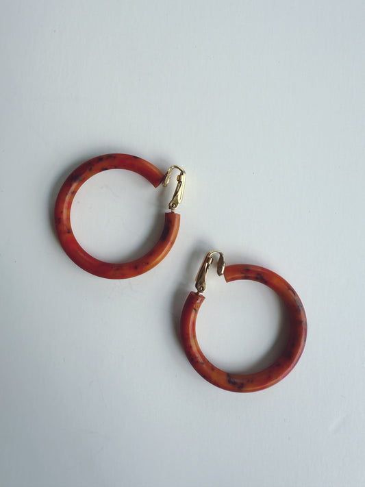 Orange Bakelite Hoop Earrings