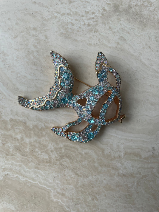 Blue Swarovski Crystal Fish Brooch Pin
