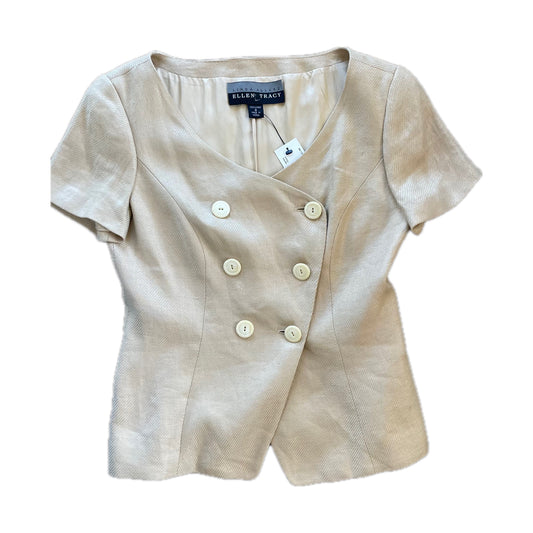 Ellen Tracy Beige Double-Breasted Short Sleeve Top - Size 8