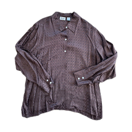 Riva Brown Checked Silk Blouse 3X