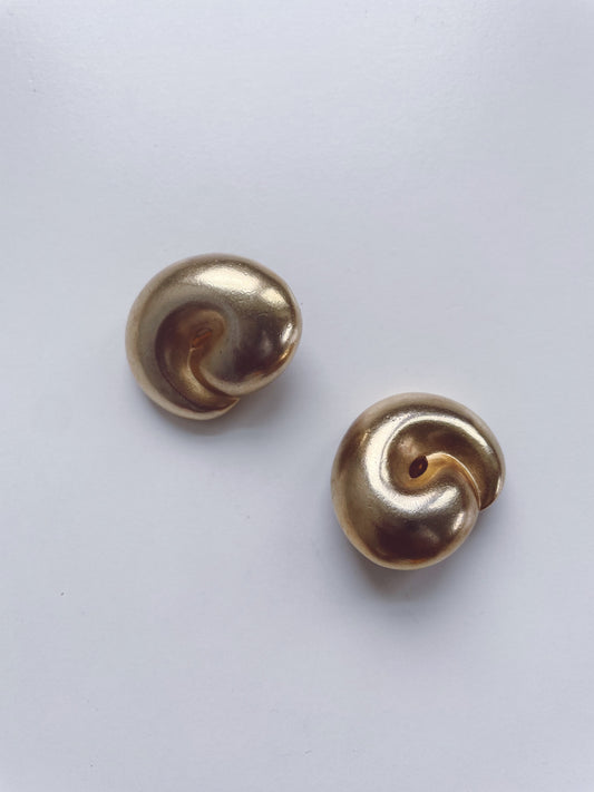ERWIN PEARL Vintage Gold Metal Modernist Clip On Earrings