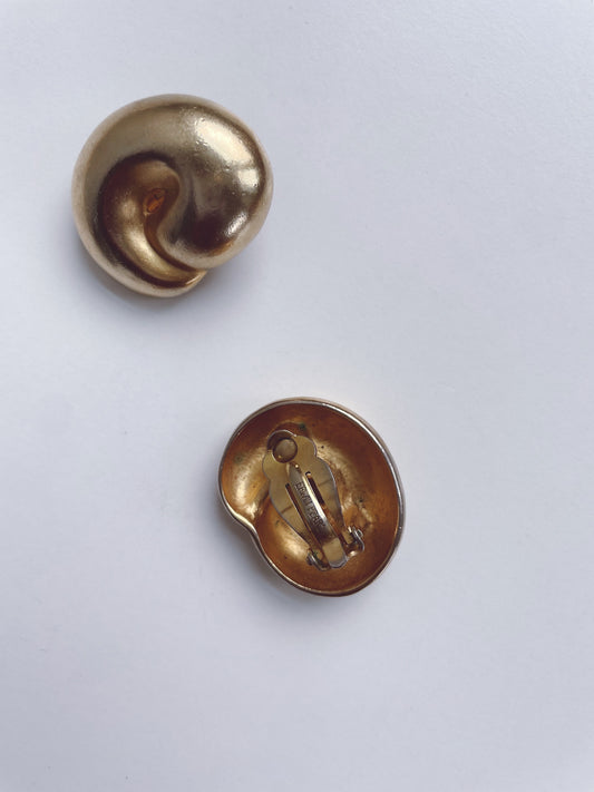 ERWIN PEARL Vintage Gold Metal Modernist Clip On Earrings