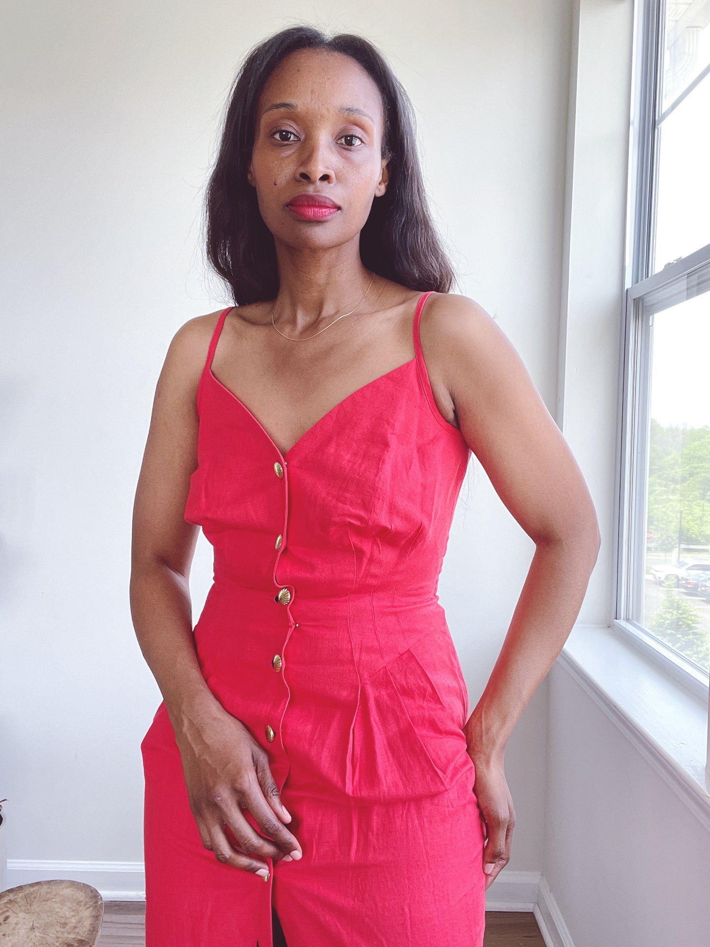 Vintage Red Linen Party Dress