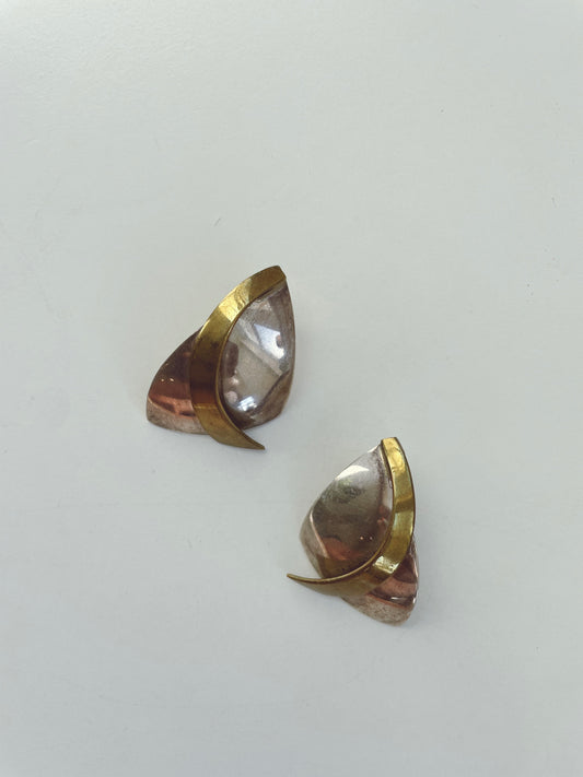 Vintage Modernist Two Tone Sterling Silver Earrings