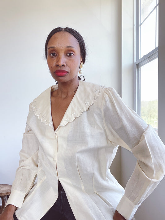 Buttercup Cotton Embroidered Trim Blouse