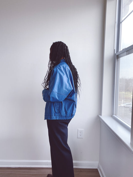 Blue Leather Jacket Vintage Bergdorf Goodman