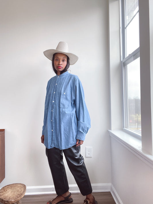 Mandarin Collar Denim Shirt