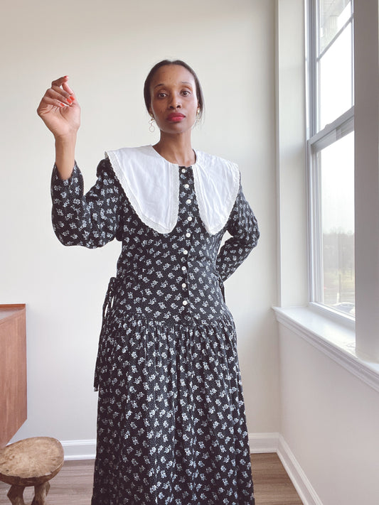 Drop Waist Lace Collar Vintage Dress