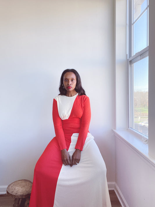 70s Red Block Maxi Dress