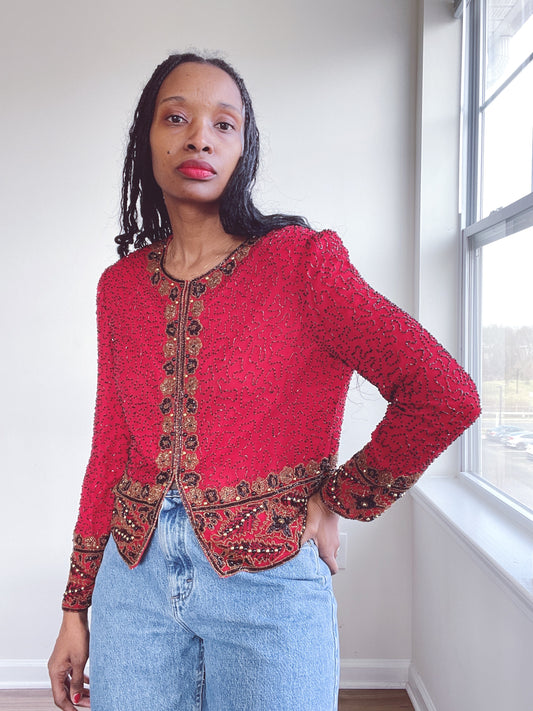 Silk Beaded Vintage Jacket Top
