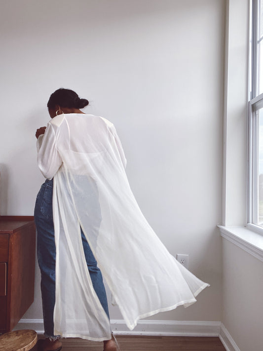 Vintage Sheer Chiffon Ivory Duster
