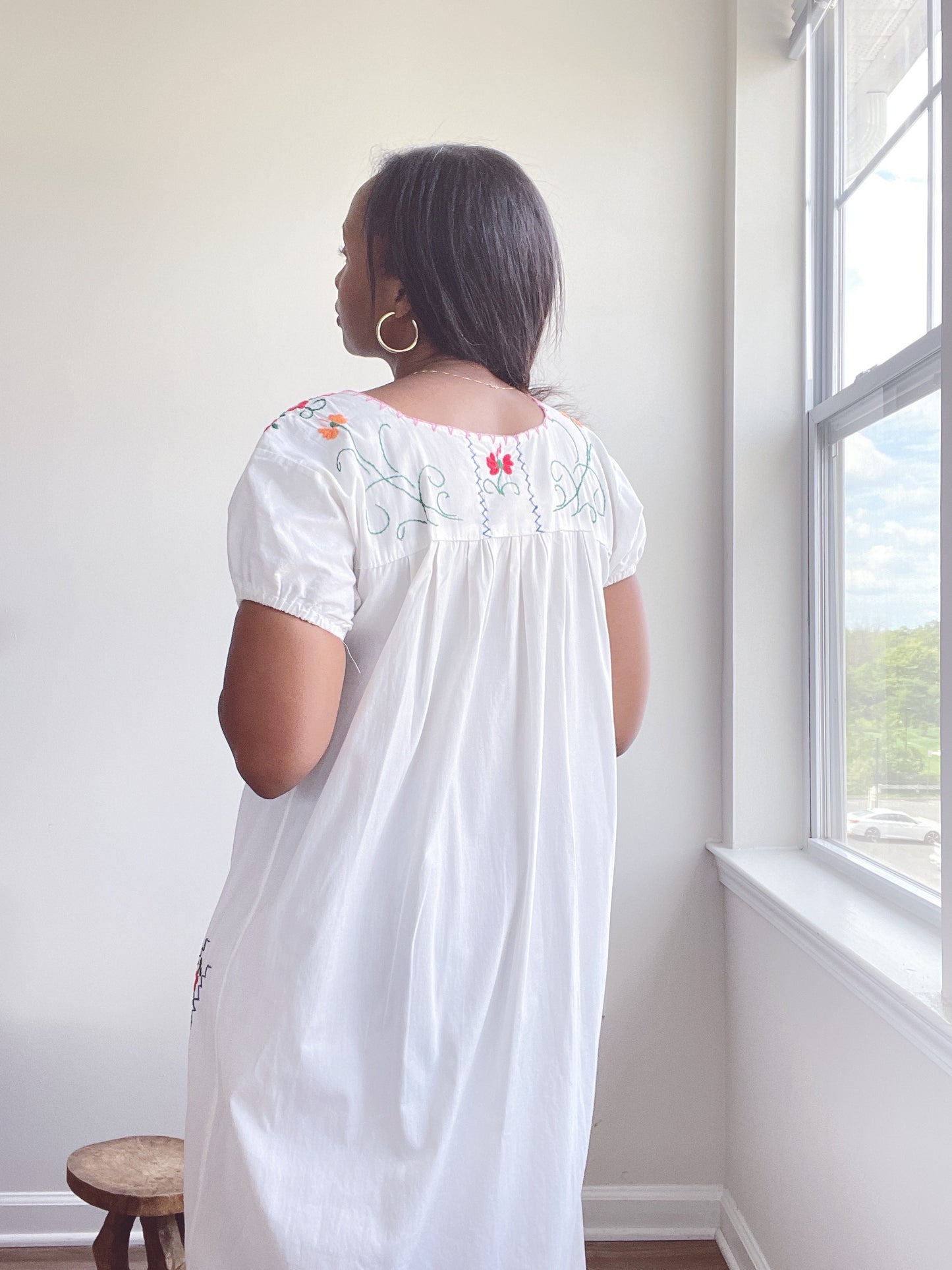 Vintage Oaxaca Huipil Embroidered Cotton Dress