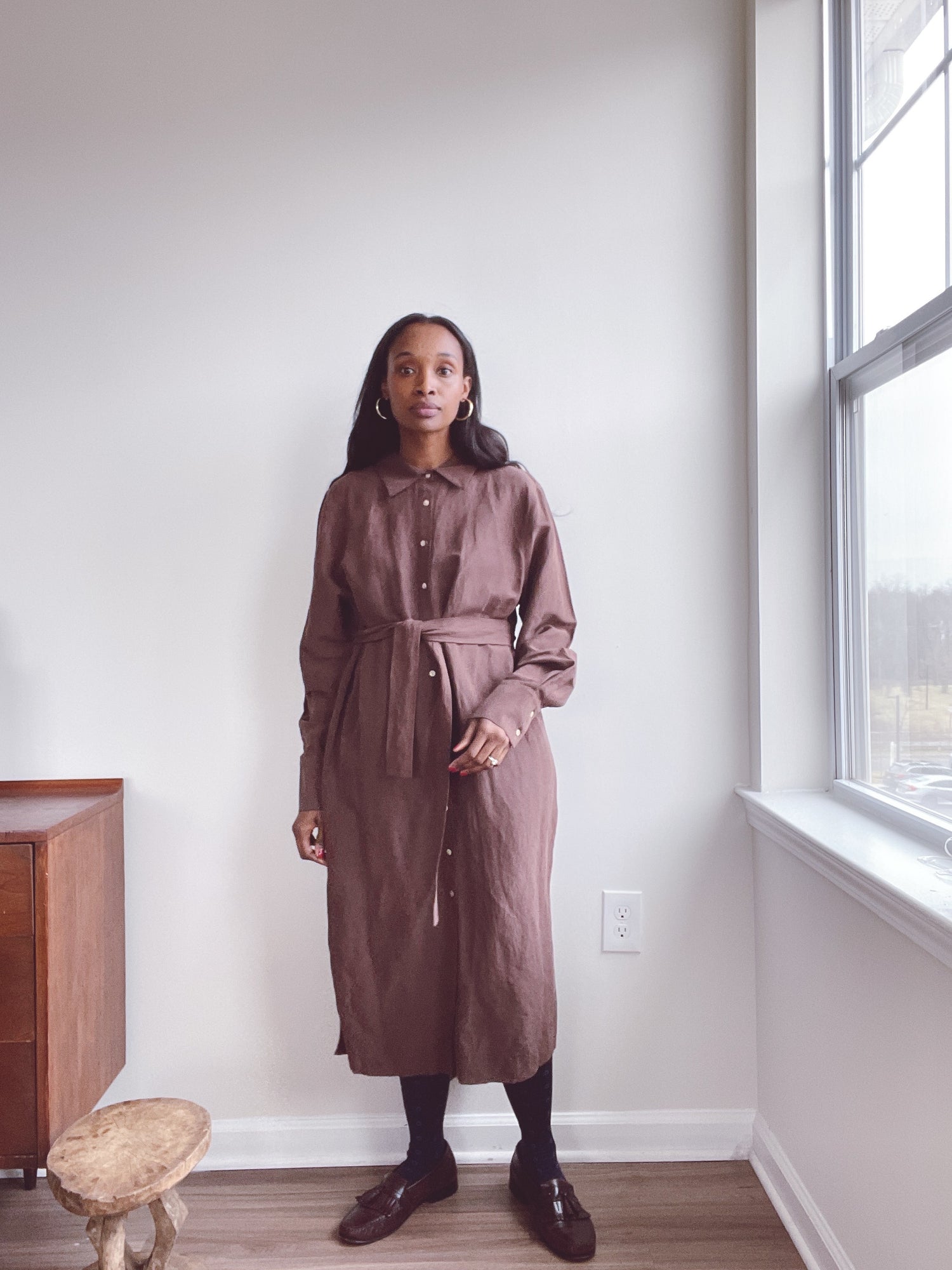 Minimalist Brown Silk Linen Shirt Dress Seventh Row Minimalist Brown Silk Linen Shirt Dress Seventh Row