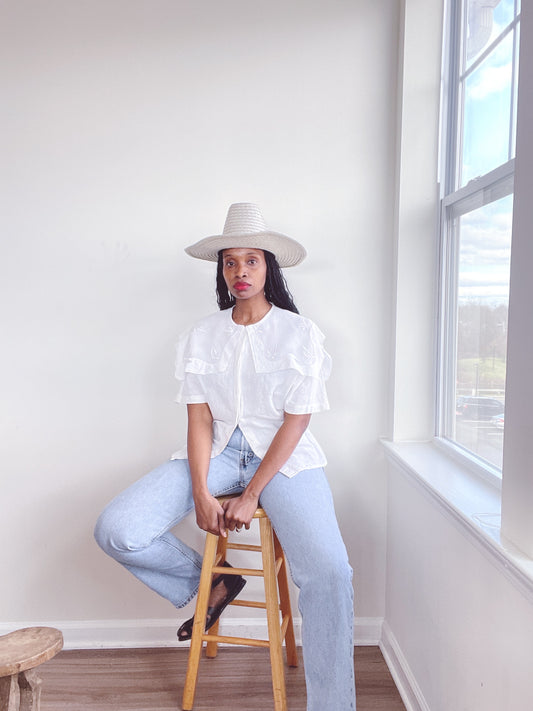 Sheer Collar Bib Vintage Sailor Blouse