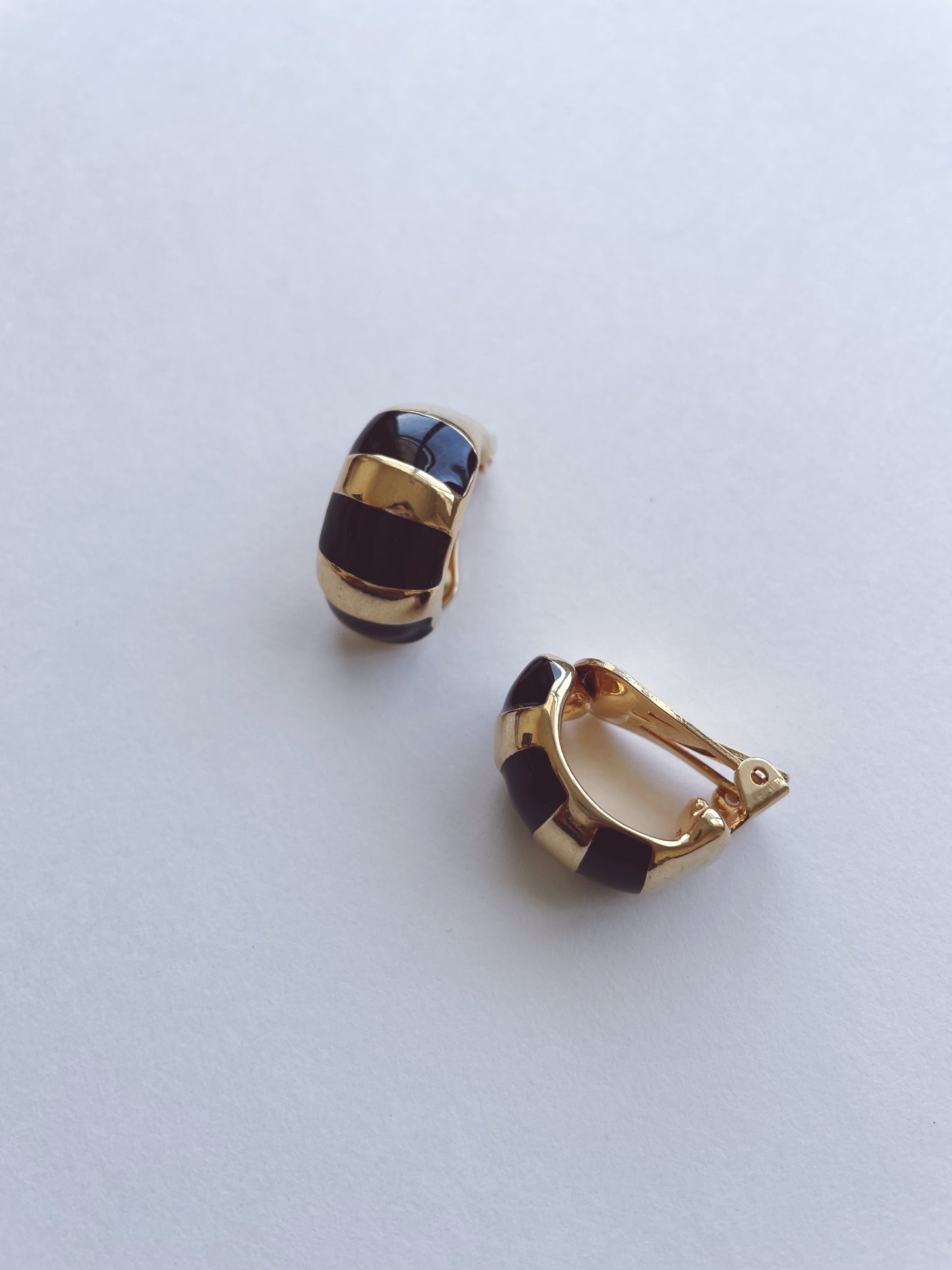 Black Gold Stripe Clip On Earrings
