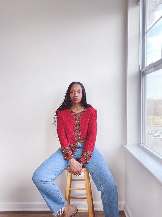 Silk Beaded Vintage Jacket Top