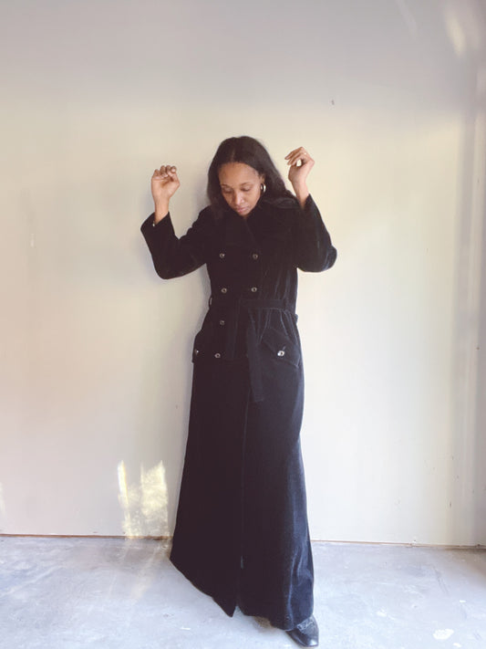 70s Black Velvet Maxi Coat
