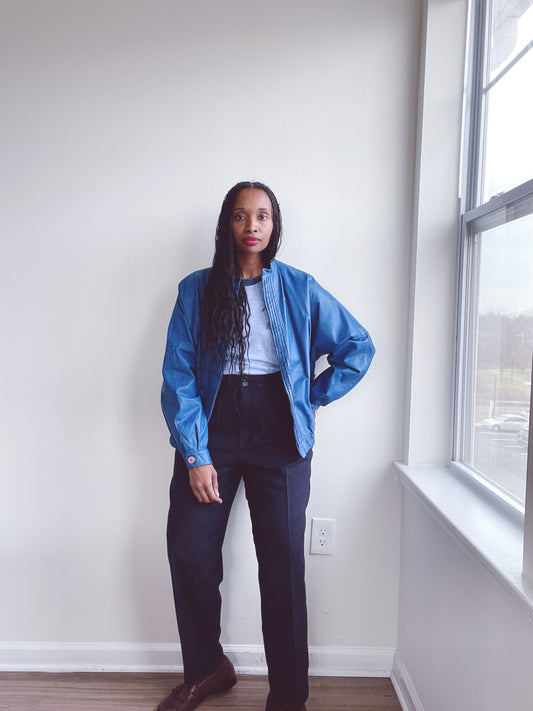 Blue Leather Jacket Vintage Bergdorf Goodman