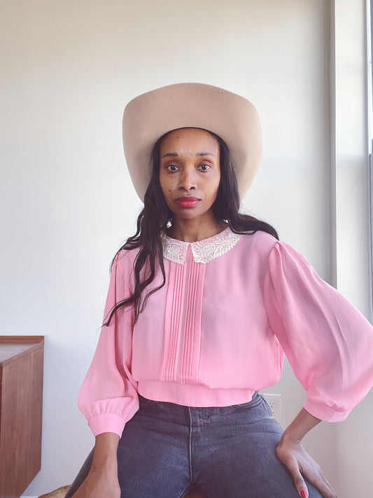 Vintage Pink Lace Blouse