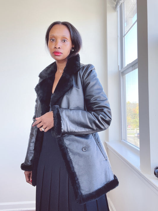 Black 70s Leather Coat