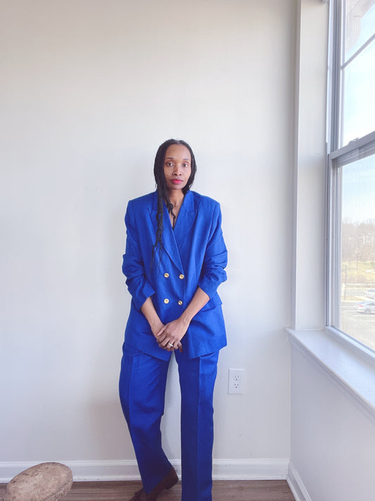 Cobalt Blue Linen Blend Pant Suit