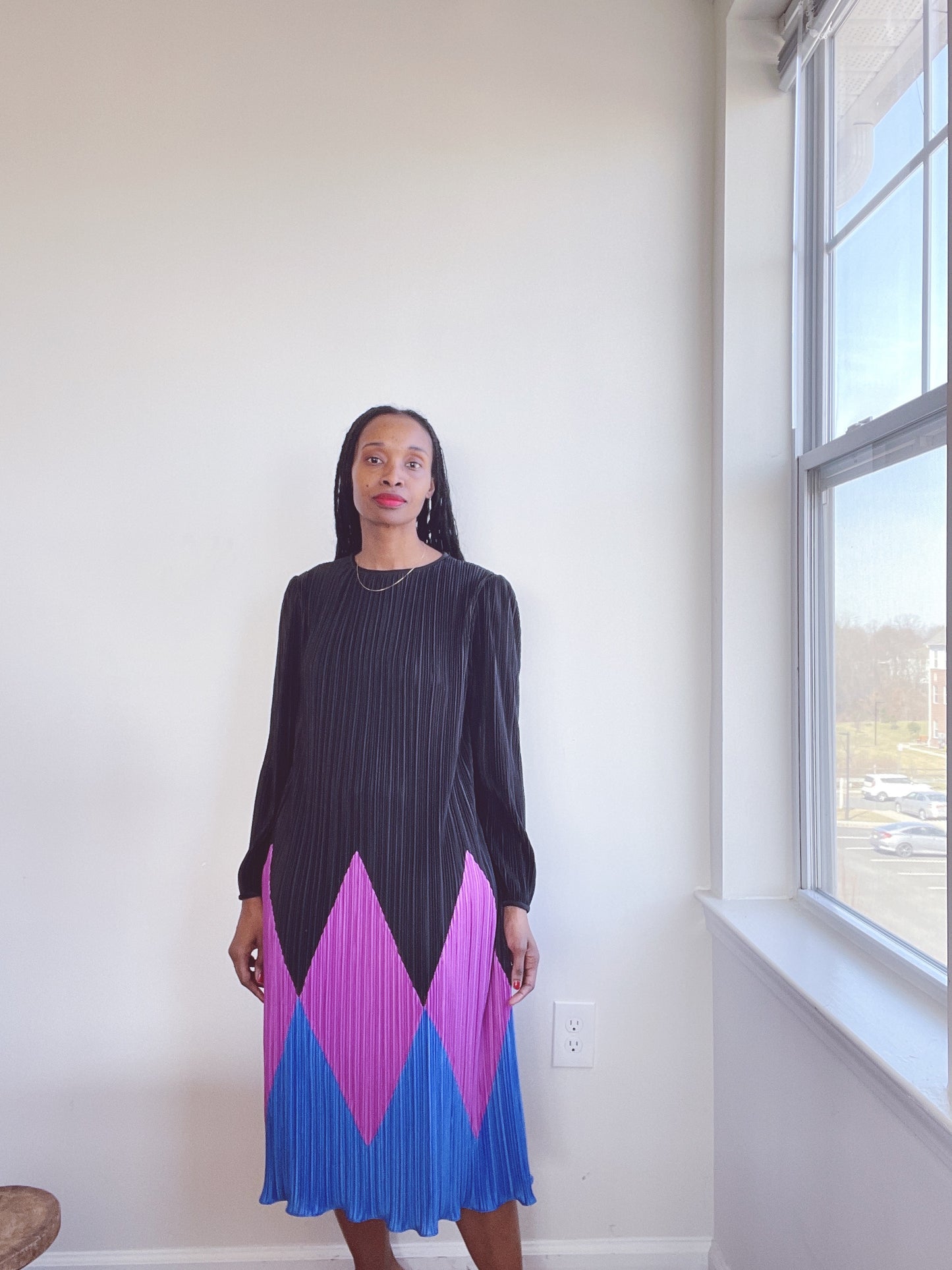 Harlequin Micro Pleat Vintage Dress