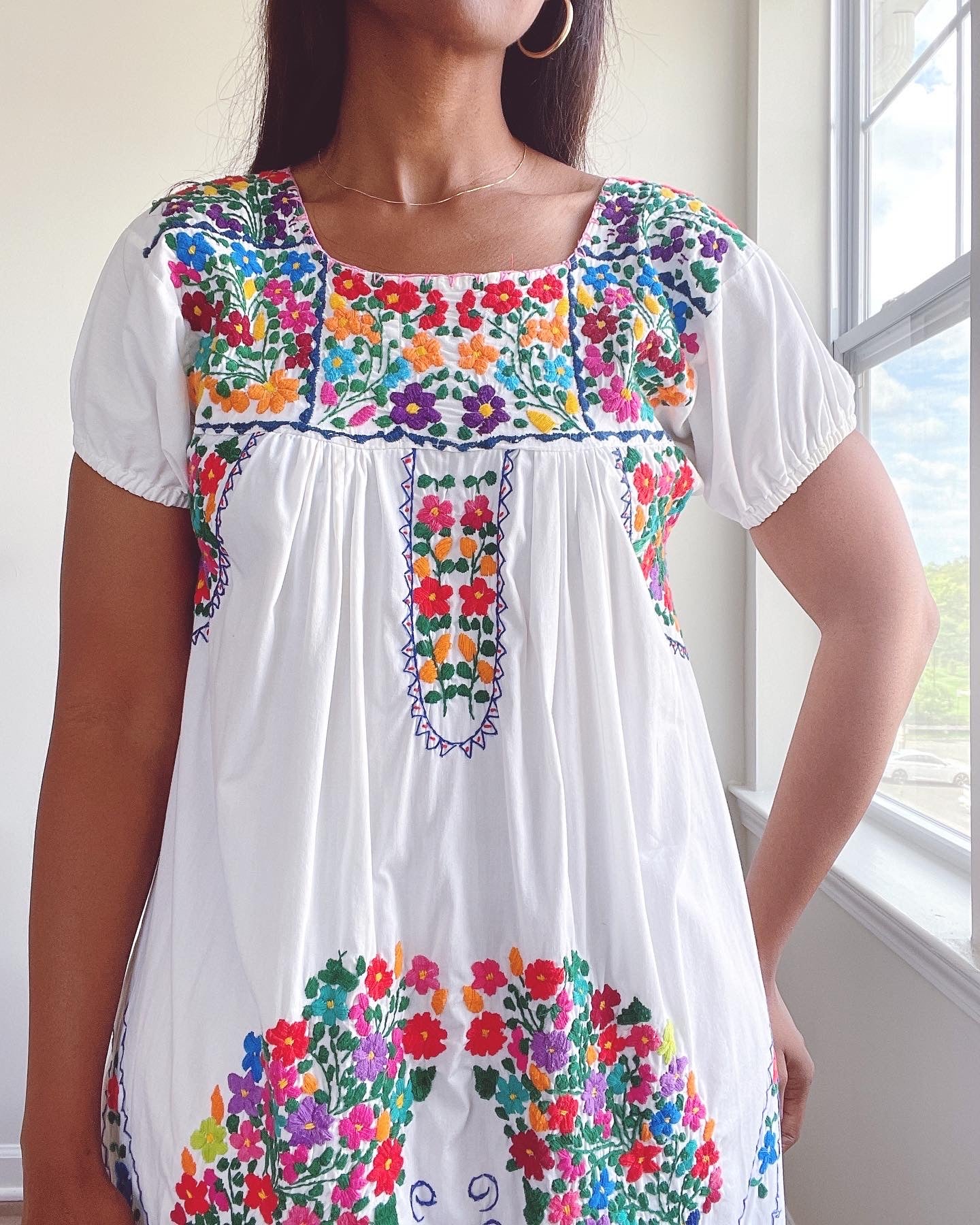 Vintage Oaxaca Huipil Embroidered Cotton Dress